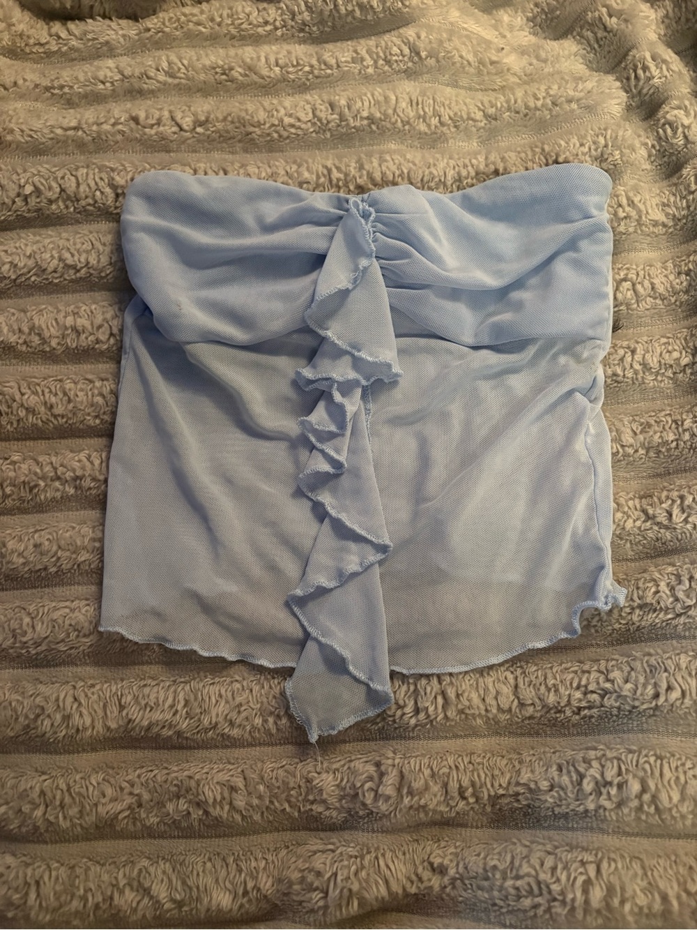 Edikted Light Blue Strapless Ruffle Bikini Top